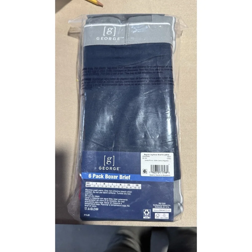 George‎ Men's Odor Control Moisture Wicking 6 Pack Boxer Briefs XL Multicolor